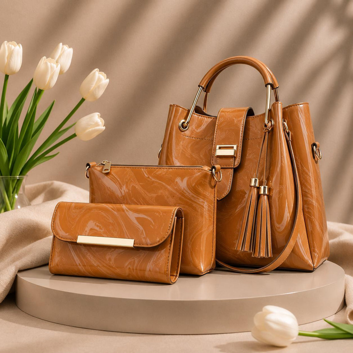 New 3 Pcs Luxury Women Handbag Set | Premium Leather Tote Bag with Shoulder Bag & Wallet | Stylish Designer Purse Set | All Colours | Fast Shipment